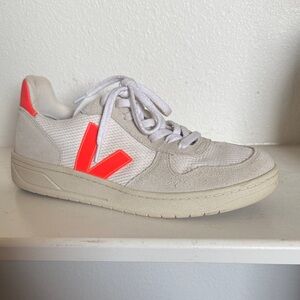 Veja White Sneakers with Neon Orange Detail
